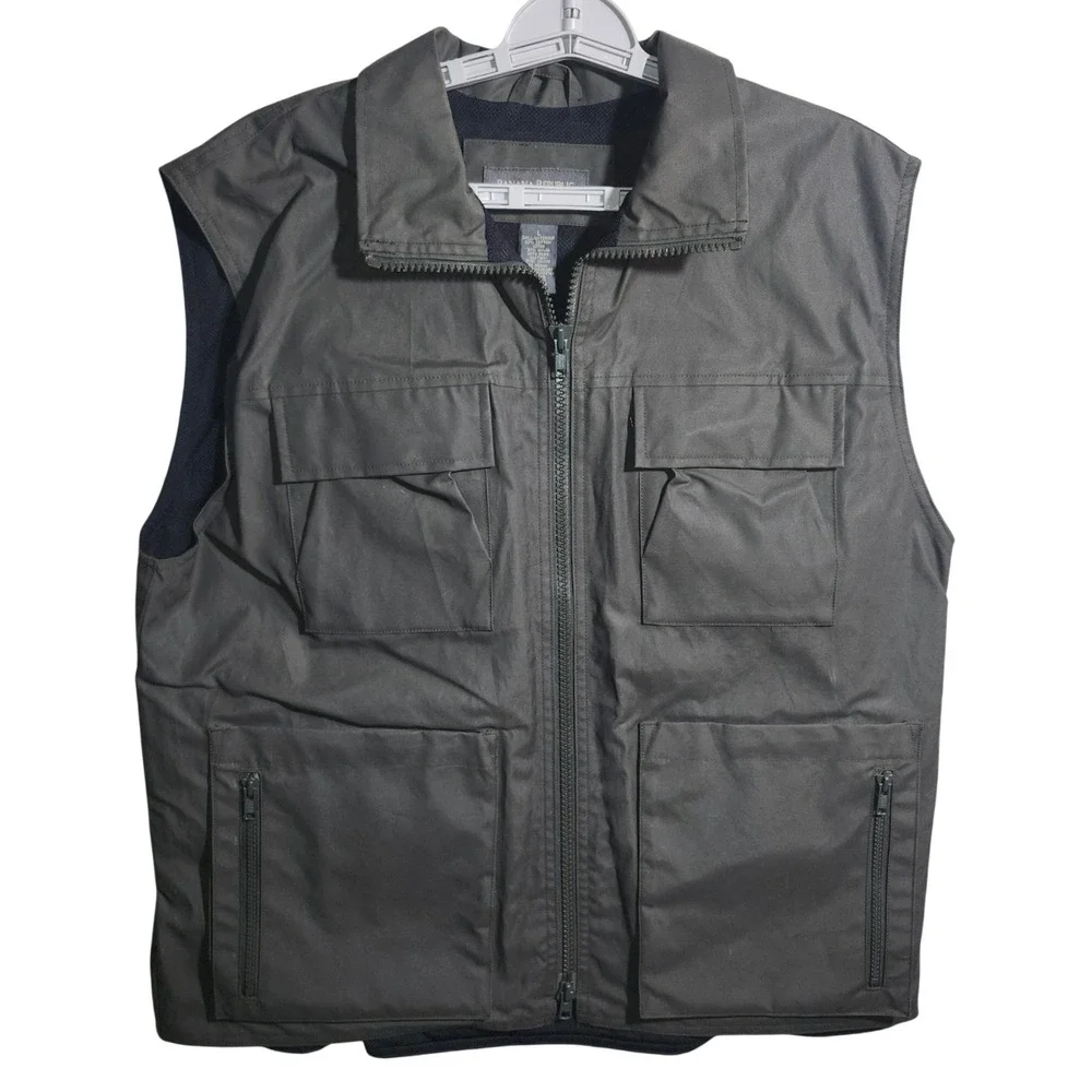 Banana Republic‎ Mens Safari Hunt Vest Large Green Resin Coat Cotton Nylon Cargo